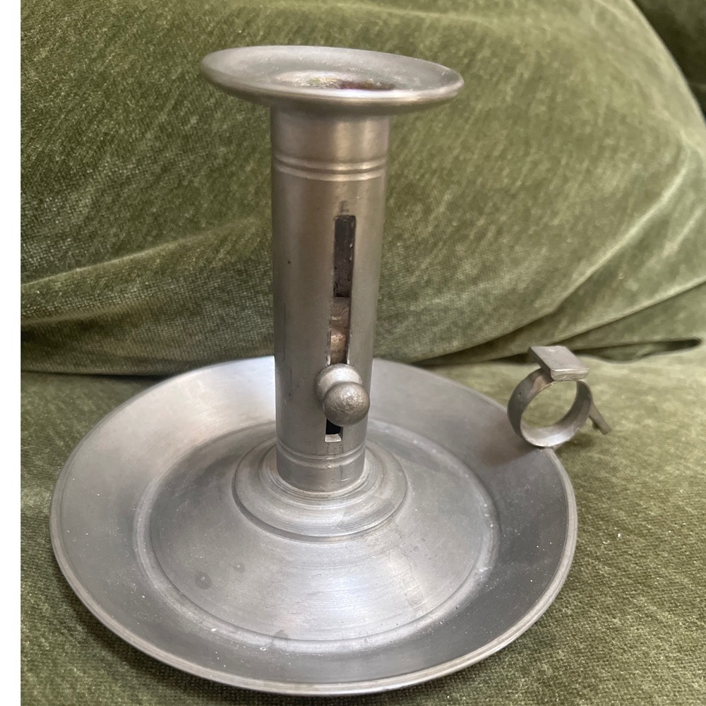 Vtg Danish Pewter Push-Up Candle Stick Holder Chamber‎ Finger Loop 60s